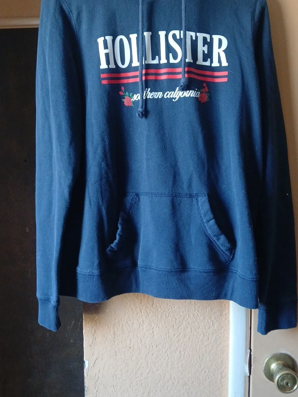 Hollister Dark Blue Pullover Hoodie with White Label